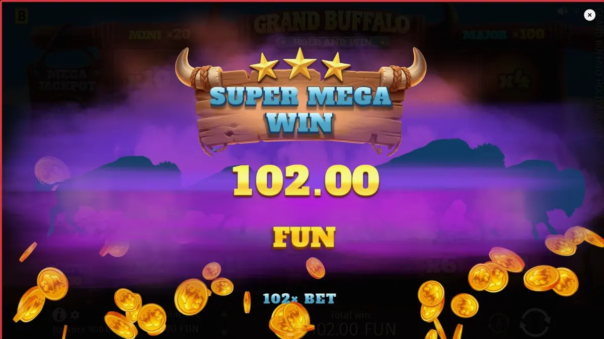 Cenário de pradaria do Velho Oeste com búfalos no slot Grand Buffalo Hold & Win